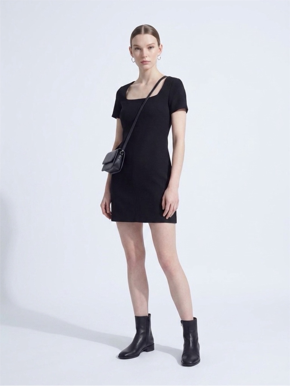 Zara Black Square-Neck Mini Dress